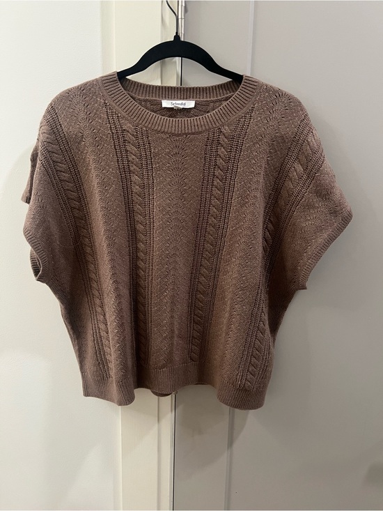 Splendid Sweaters - Splendid Taupe Cable-Knit Short-Sleeve Sweater